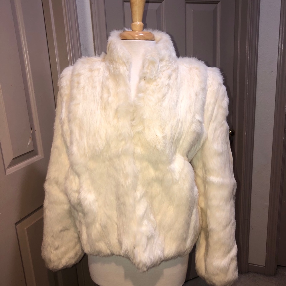 Fleet Street White Rabbit Fur Coat size Large